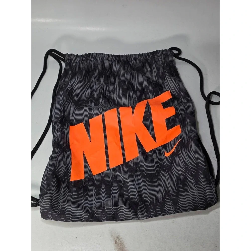 Nike Gym Sack Logo Bag Black Gray Orange Drawstring School Sports Backpack